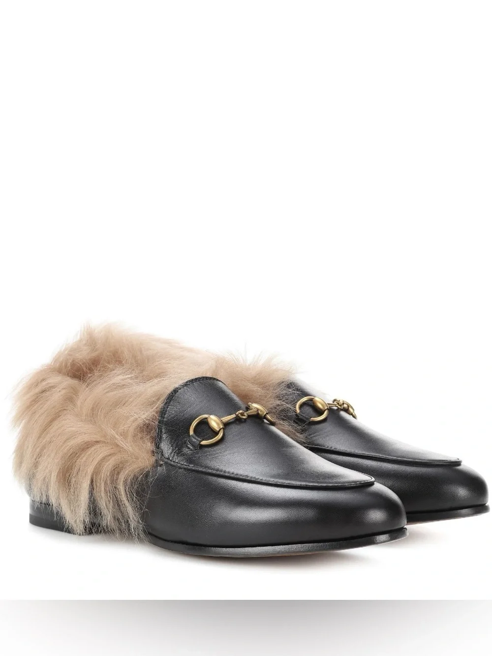 Gucci Jordaan Horsebit Fur Lined Black Leather Loafers Women EU 37